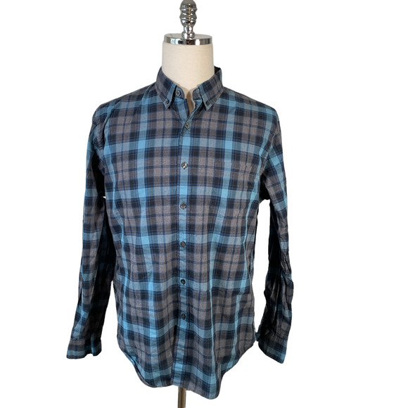J.Crew Men's Large Gray Blue Plaid Check Long Sleeve Button Front Shirt Cotton